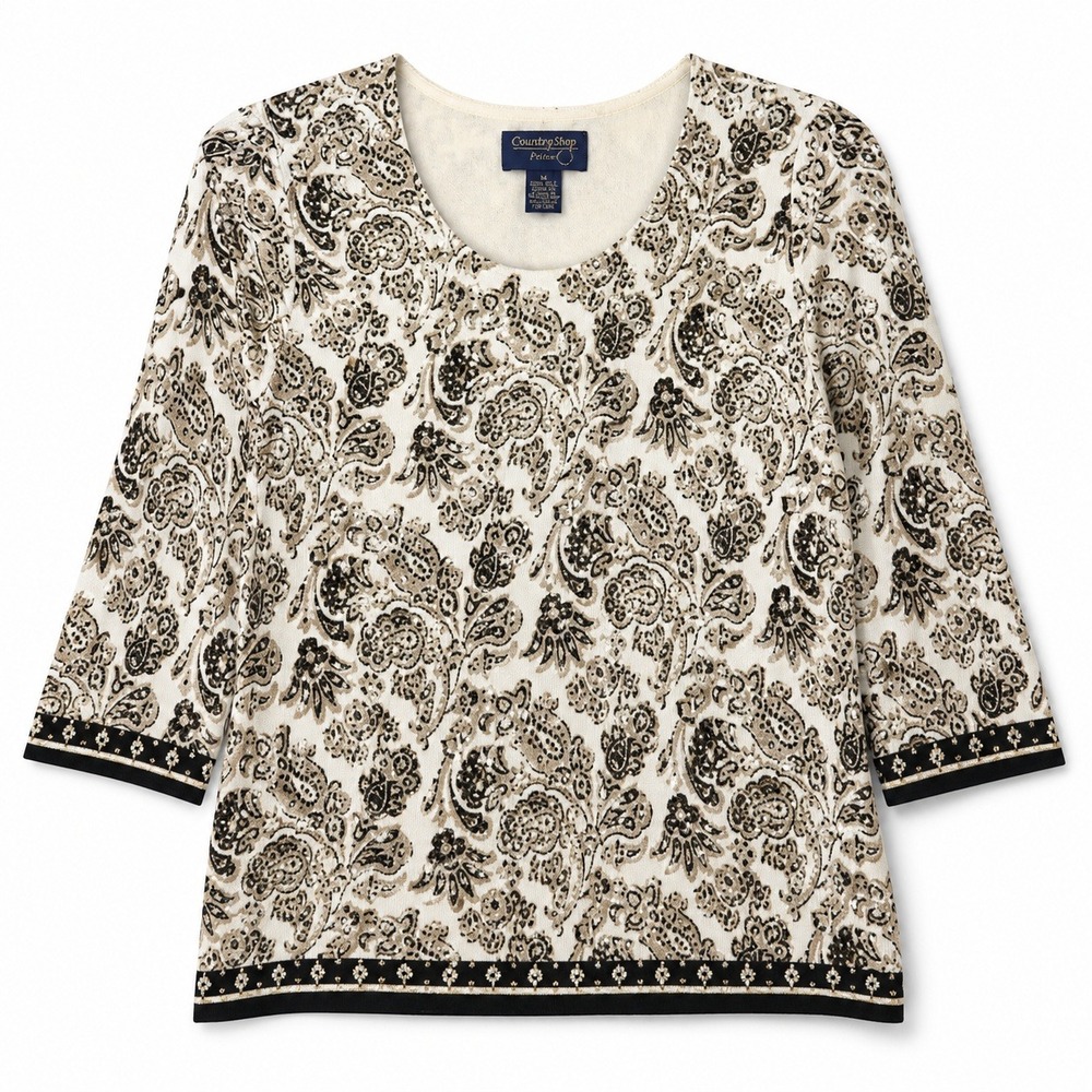 Women's Country Shop‎ Medium Silk Blend Toffee Beige Paisley Pullover Career Cas